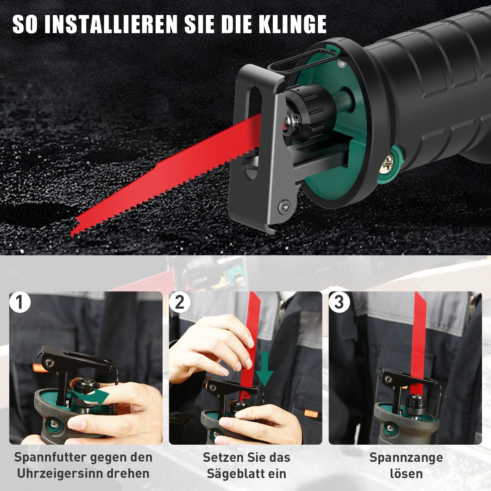 HYCHIKA Säbelsäge, 18V Akku Universalsäge, Reciprosäge mit 2x2.0Ah Batterien, mit variabler Drehzahl von 0-2800 SPM, 2 Sägeblätter, Schnellladegerät, LED Licht,Ideal zum Schneiden von Holz und Metall