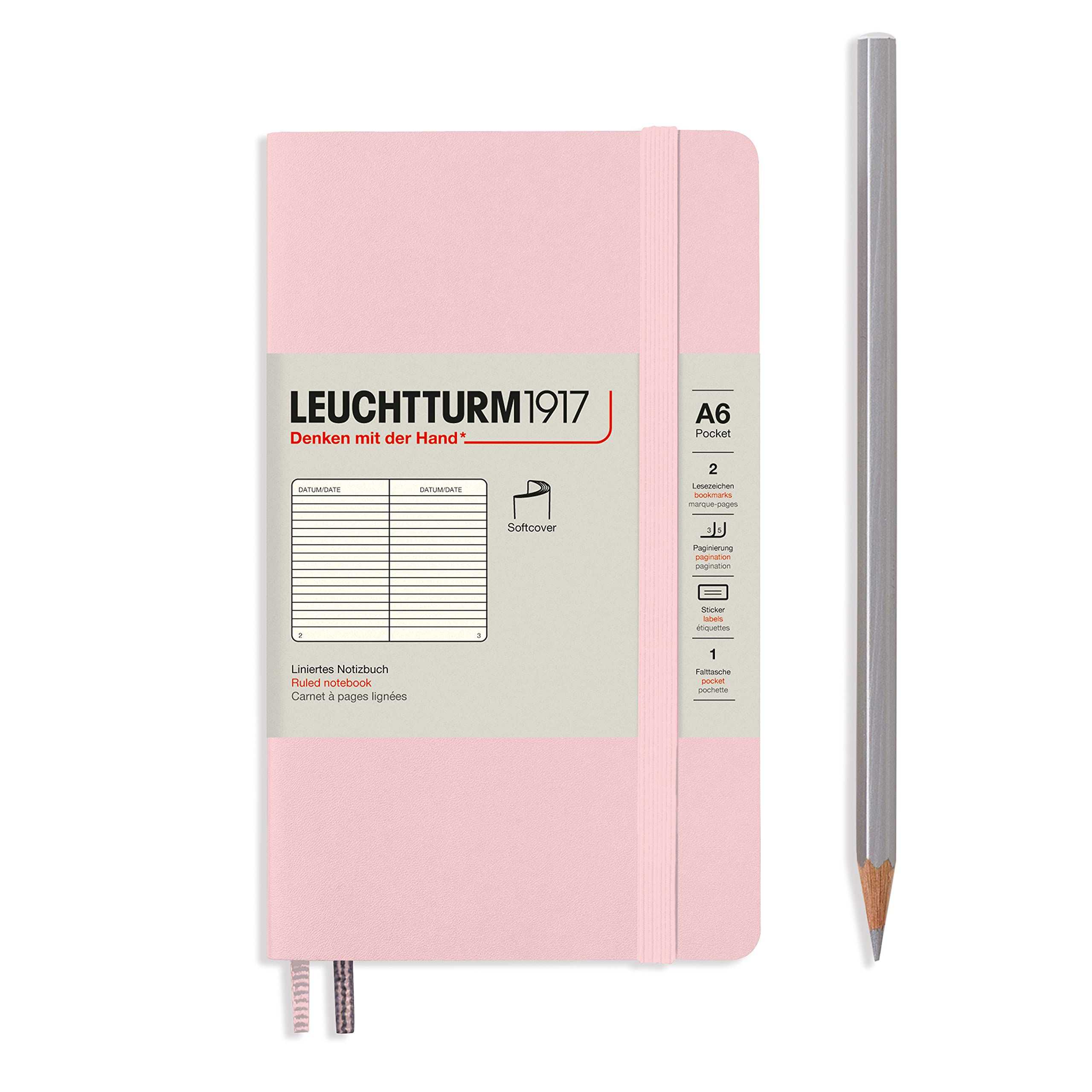 Leuchtturm1917 363945 Pocket Notebook (A6), Softcover, 123 Numbered Pages, Powder, Ruled