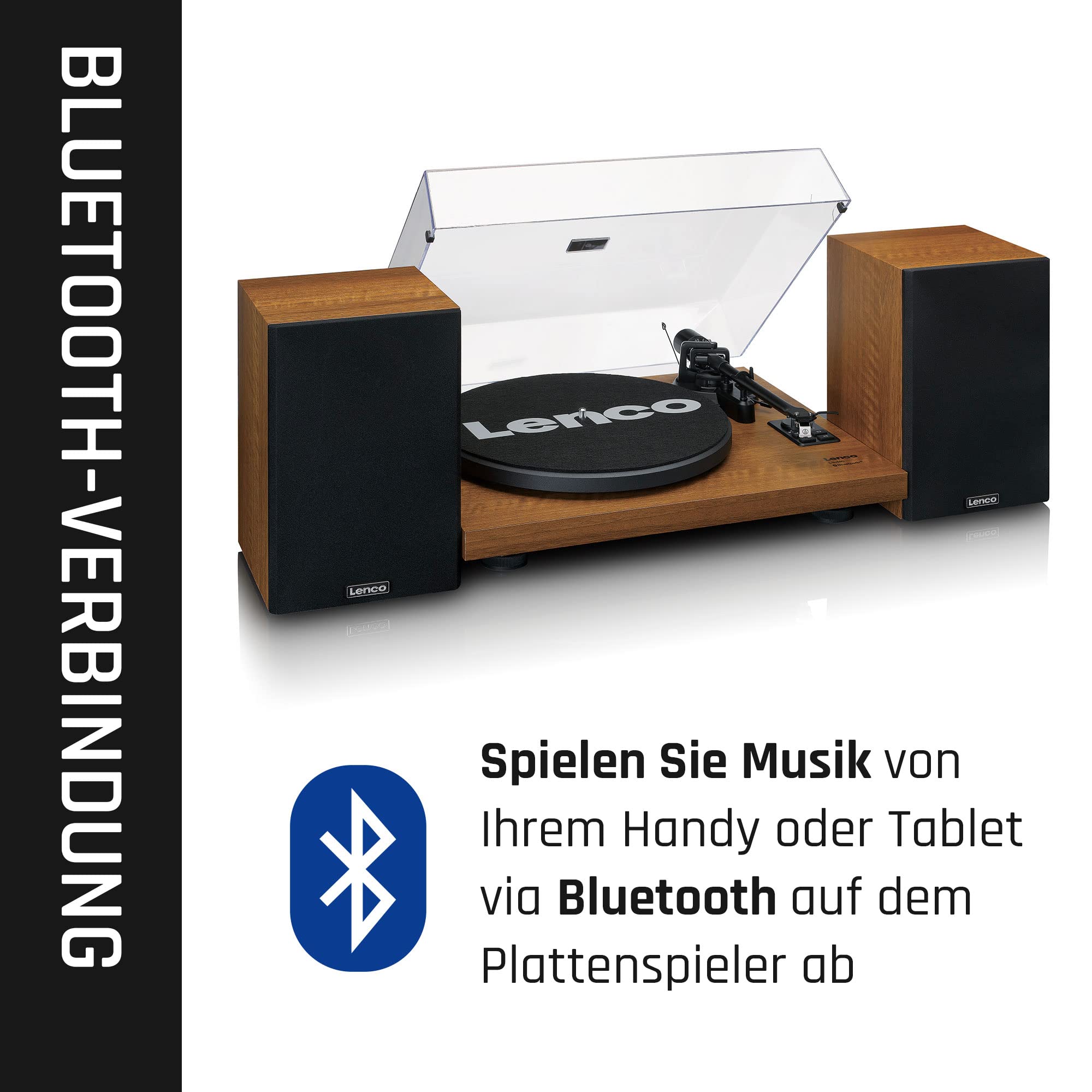 Lenco LS-480WD - Plattenspieler mit Lautsprecher und Bluetooth | LS-480 - Schallplattenspieler - Vinyl Player - 2 x 30 - Riemenantrieb - Vorverstärker - MDF-Gehäuse