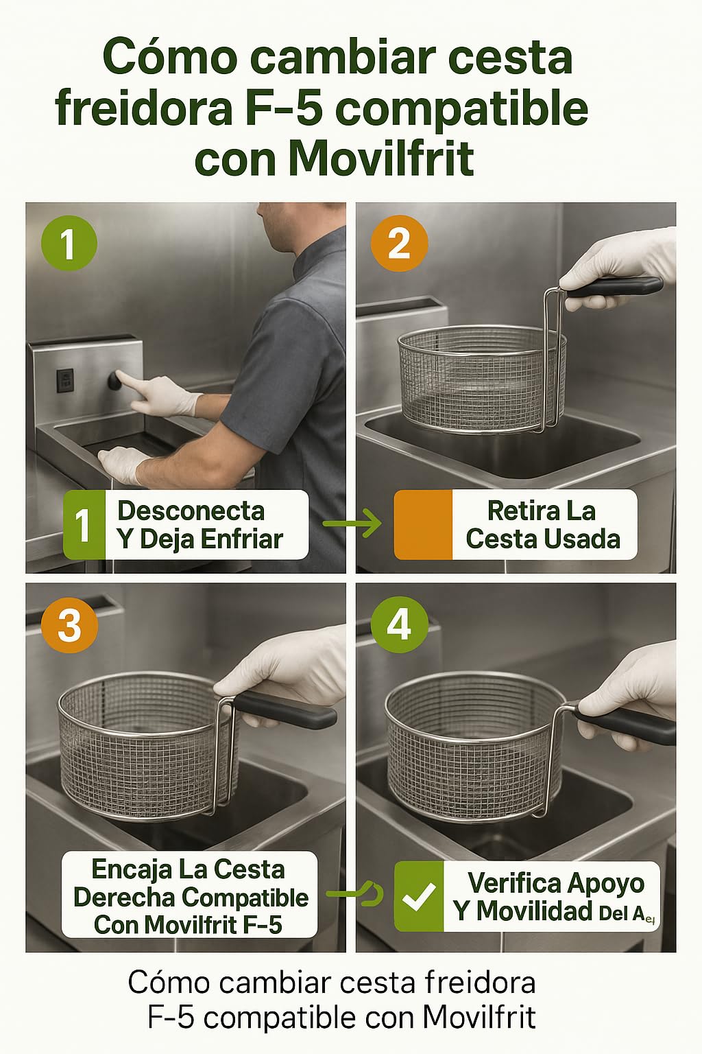CubetasGastronorm Cesta Derecha Freidora Compatible Movilfrit F-5 Acero Inoxidable Ø205x80 mm Profesional Hostelería Mango Aislante Estructura Reforzada Código P 907035