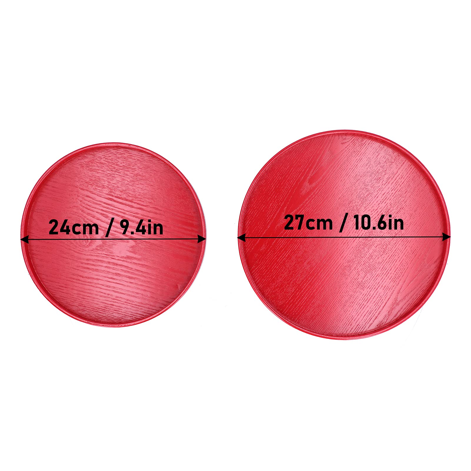 Jenngaoo Set de 2 Plateaux Ronds en Bois Rouge, Style Japonais, 24 cm & 27 cm, pour Thé, Desserts, Petit-Déjeuner, Réutilisable (Maison, Restaurant)