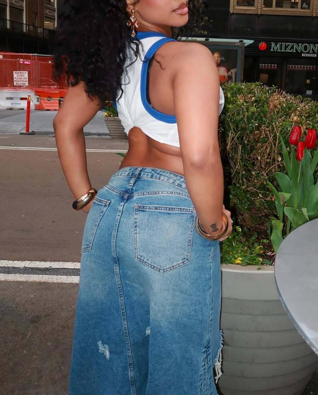 DINGANG Women's Slit Long Denim Skirt High Waist Casual Frayed Midi Jean Skirts with Pockets - Image 5