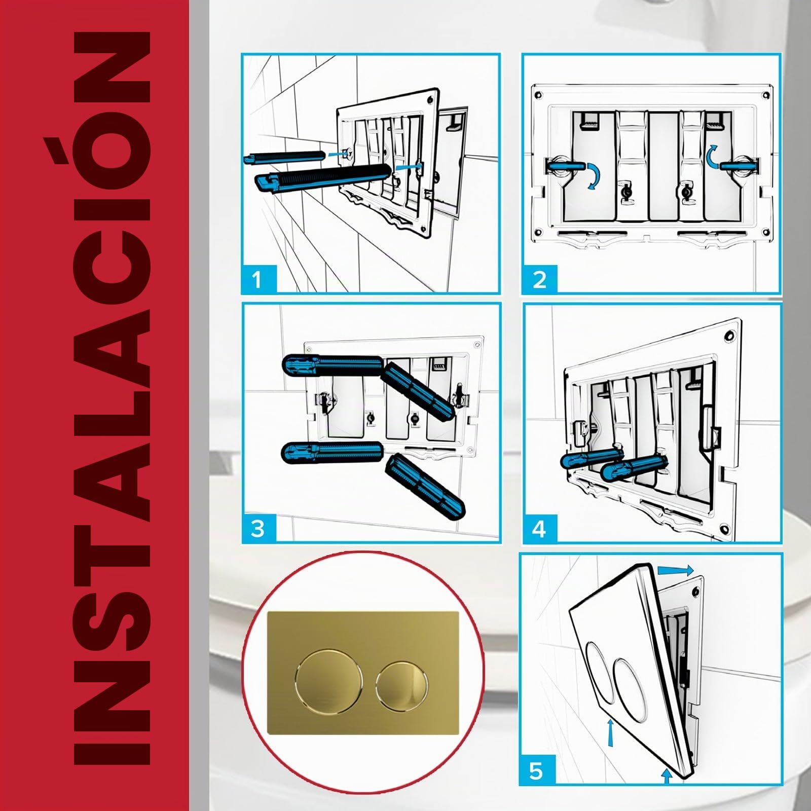 SPARES2GO Kit de placa de descarga de lujo para cisterna de inodoro empotrada con marco suspendido (latón cepillado, 245 mm x 165 mm)