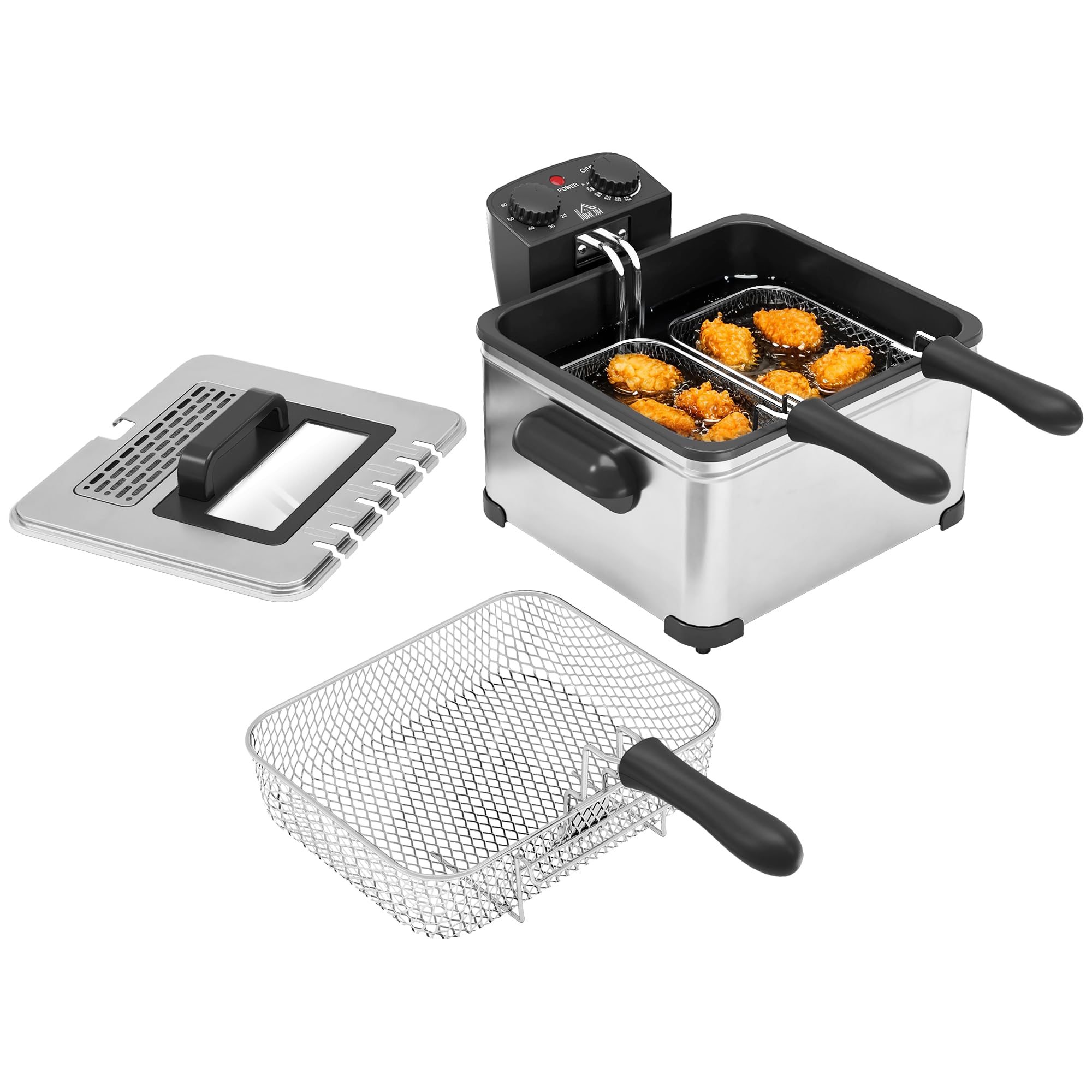 HOMCOM 5 Litre Deep Fat Fryer Stainless Steel Adjustable Temperature 2000W