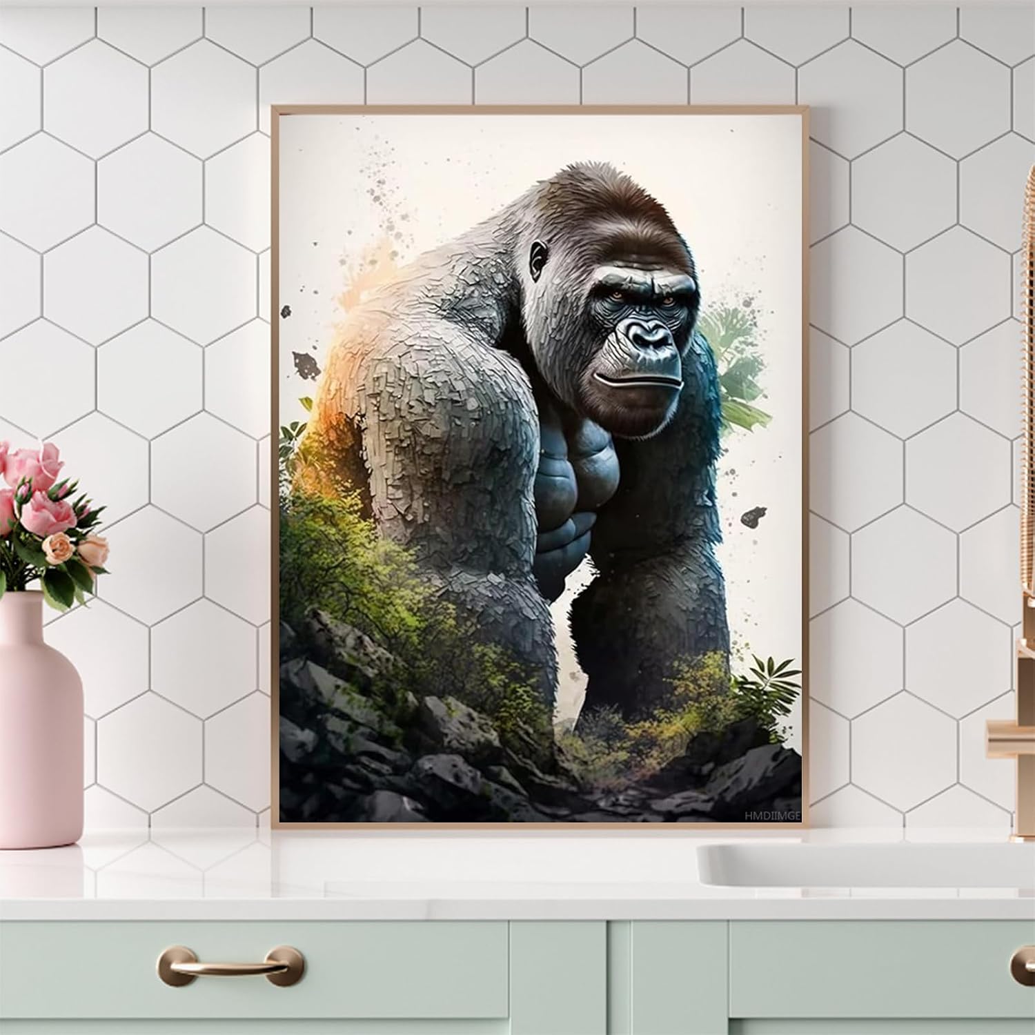 HMDIIMGE Gorilla 5D Diamond Christmas Gifts Painting Kit Adult Beginner, Diamond Art Kit, DIY Artwork Full Round Diamond Gemstone Art Kit, Home Wall Decor 12x16 Inch New Year's Day Valentine's Day