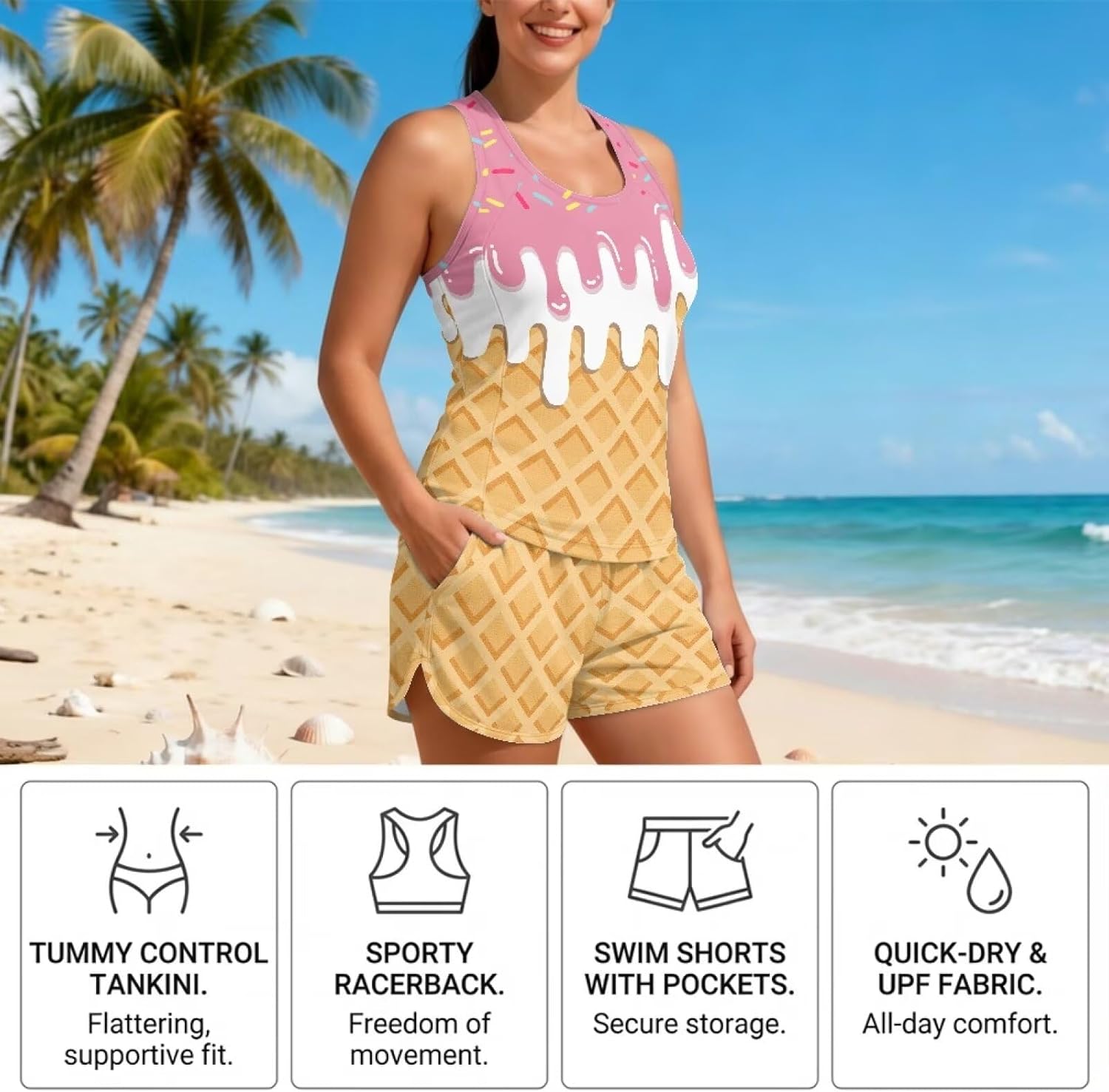 Tankini Swimsuits for Women Tummy Control Bathing Suit with Shorts Womens Two Piece Bathing Suits with Built in Bra