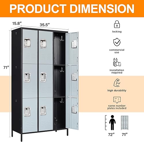 Vista 84 de Taquillas de metal para empleados, armario de almacenamiento de acero con 5 puertas para el hogar, oficina, escuela, gimnasio (blanco)