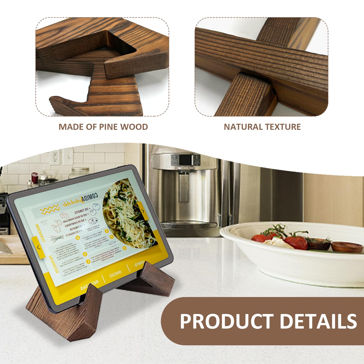 CYNOSURETECH 1 Piece Wooden Cookbook Stand, Charcoal Color, Portable Sturdy Bookshelf, Multifunctional Stand - Image 3