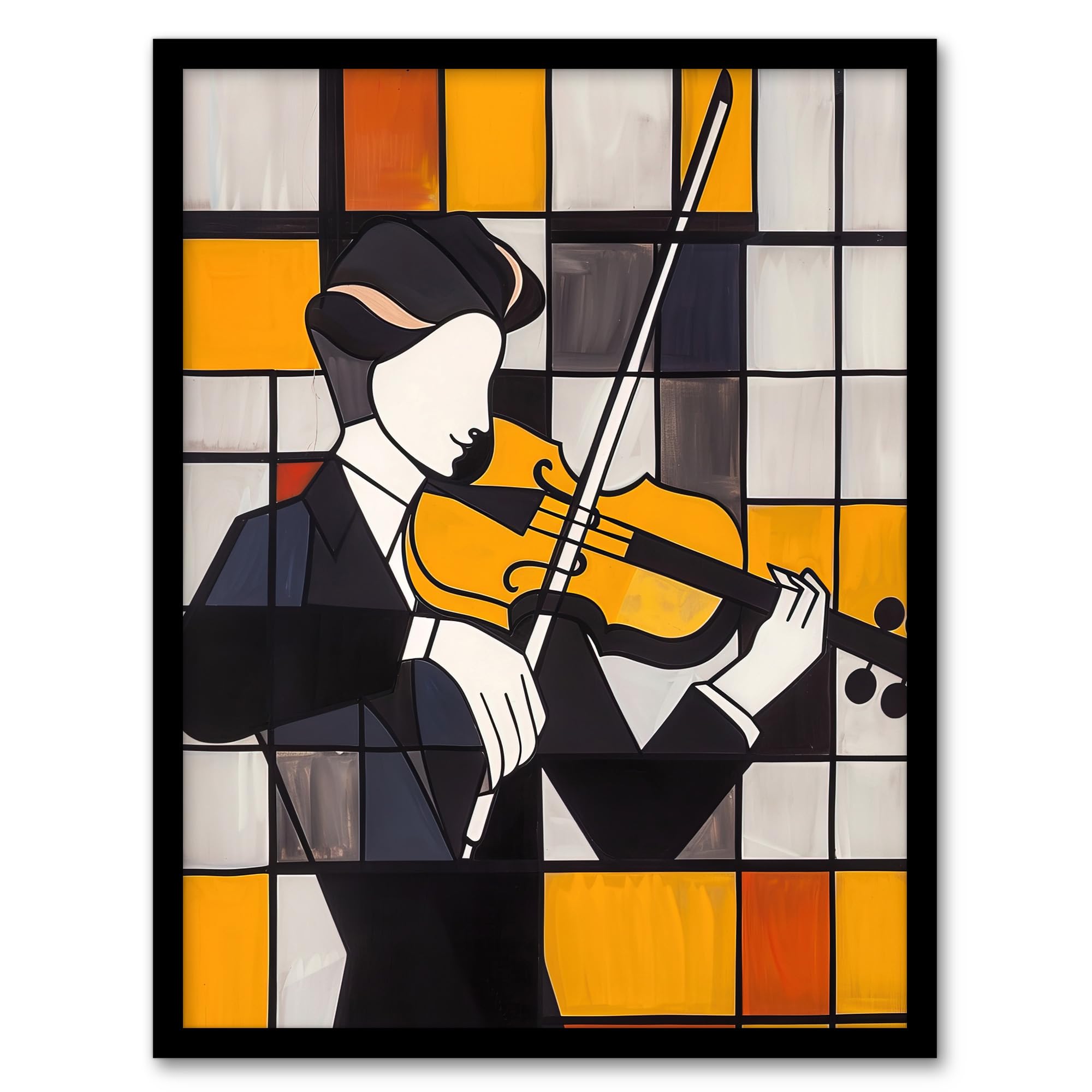 Artery8 Violinist Painting Cubism Classical Music Lover Living Room Artwork Framed Wall Art Print A4