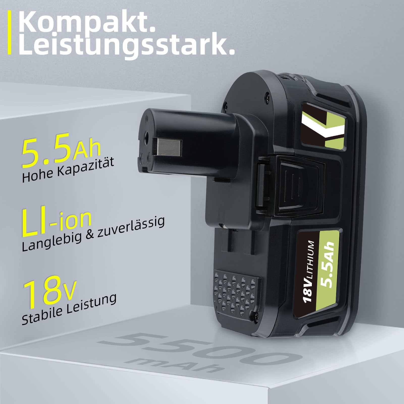 Lot de 2 batteries de rechange Li-Ion 18 V 5,5 Ah pour Ryobi P108 P107 P105 P104 P102 compatible avec RB18L50 RB18L40 RB18L25 RB18L15