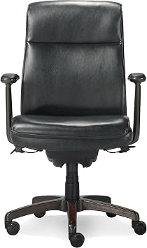 La-Z-Boy Dawson Modern Executive Office, Adjustable High Back Ergonomic Computer Chair with Lumbar Support, Black Bonded Leather with Wood Inlay | Dawson, Fixed Padded Arms, Foam Seat Cushion, Home Office Desk Chairs, Adjustable Height, Swivel, Meeting Room Seating, Black
