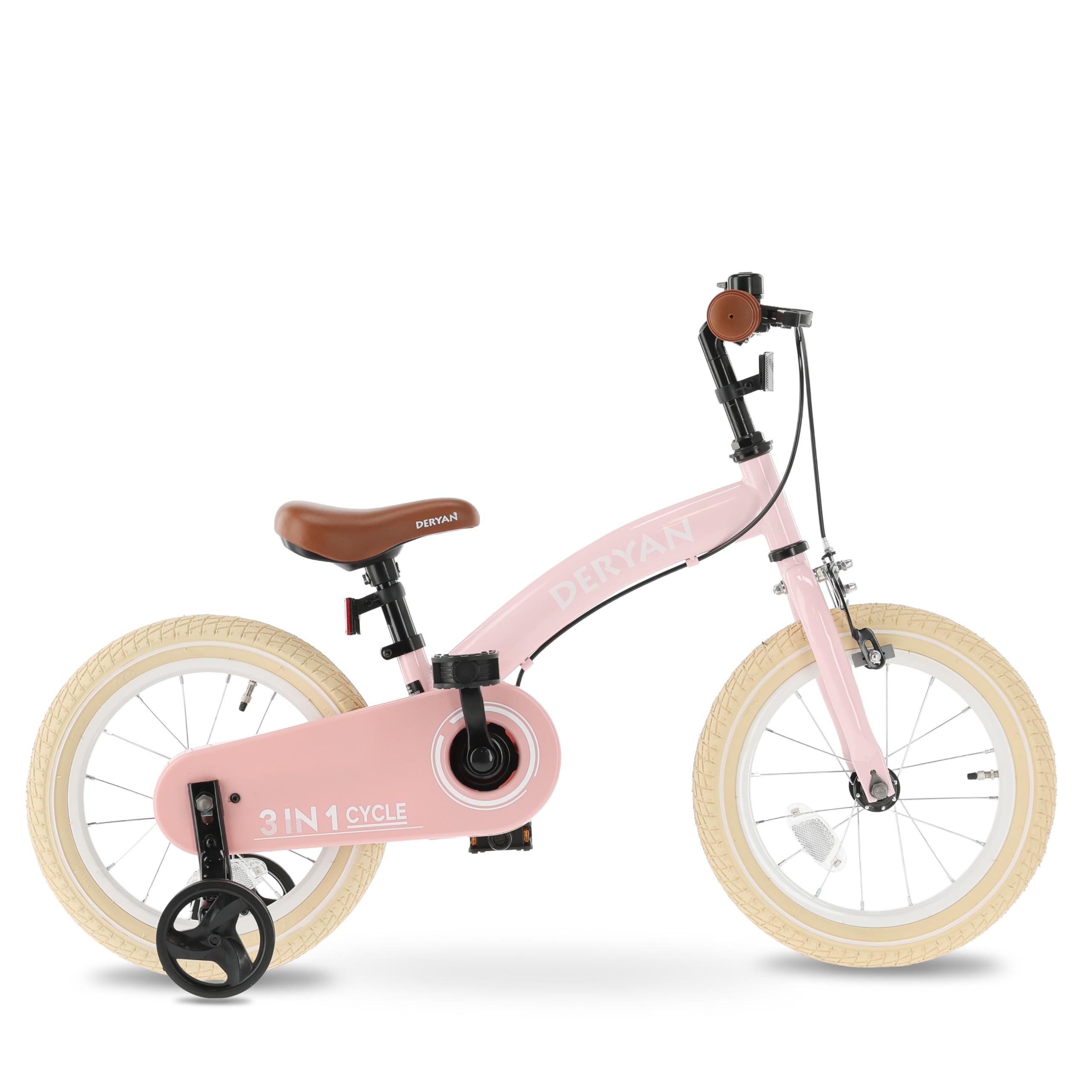 Deryan Bicicletta per Bambini 3 in 1 12 14 16 Pollici con Rotelle e Pneumatici ad Aria
