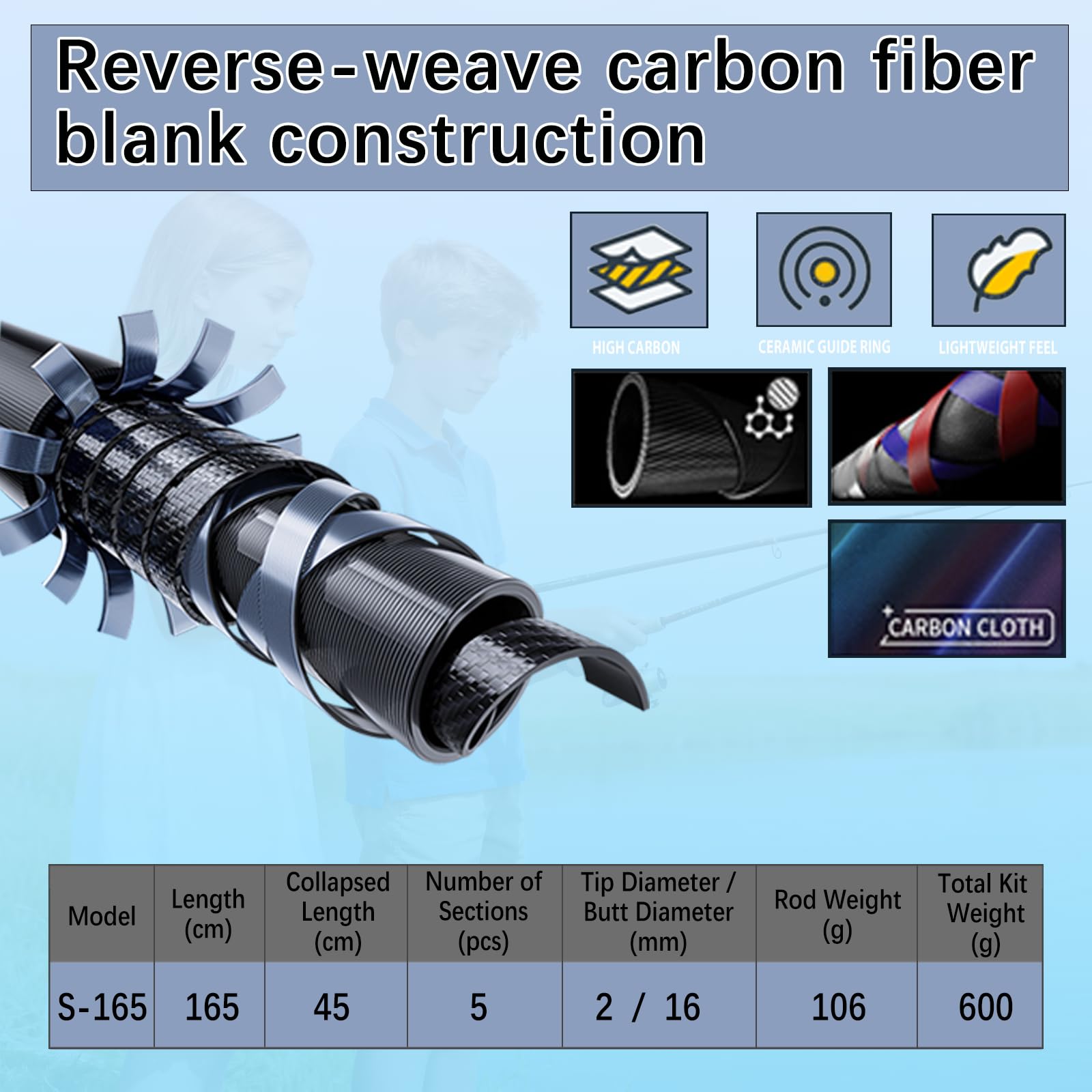 Ensemble de pêche pour Enfants Canne télescopique Fibre de Carbone Ultra légère