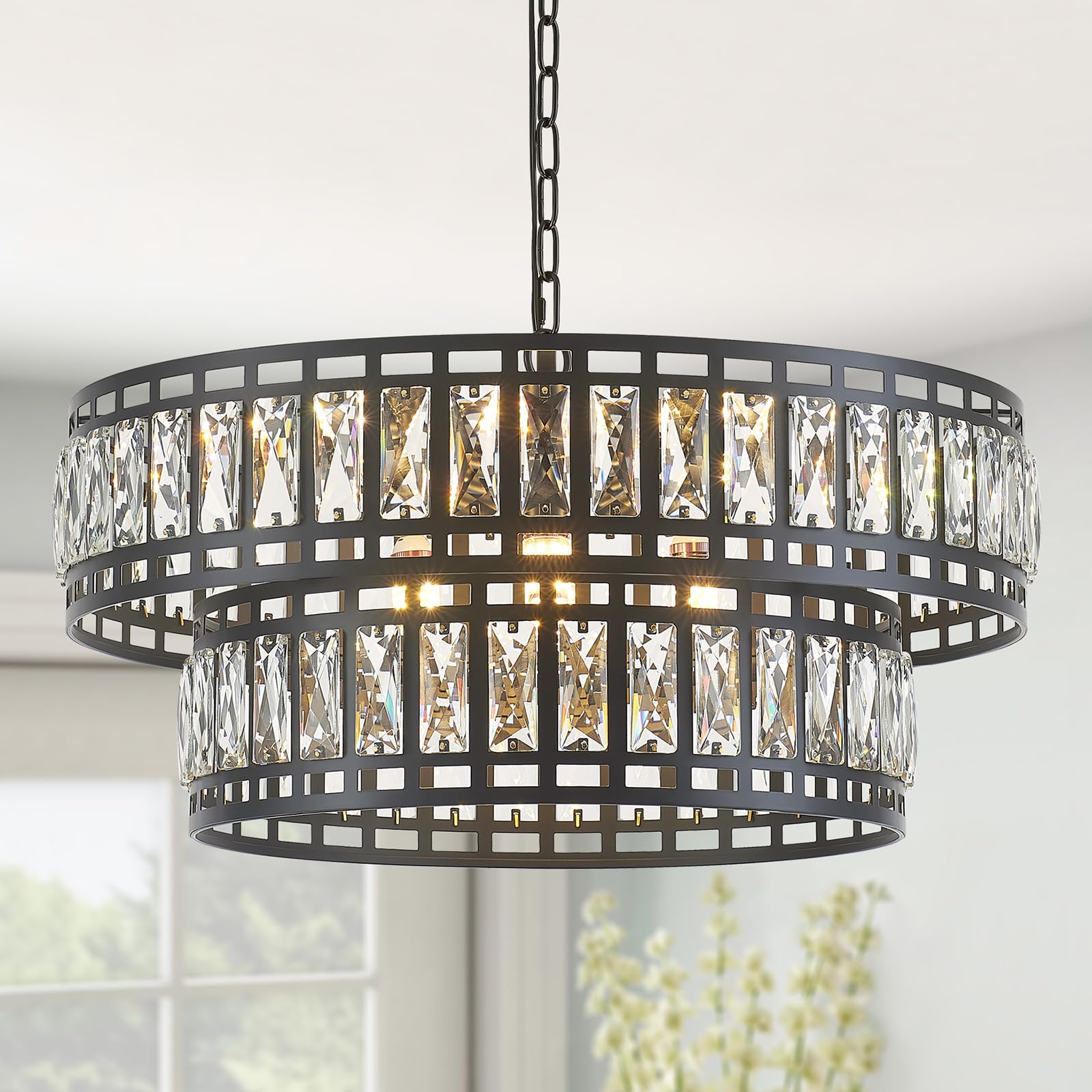 24" Black Crystal Drum Chandelier