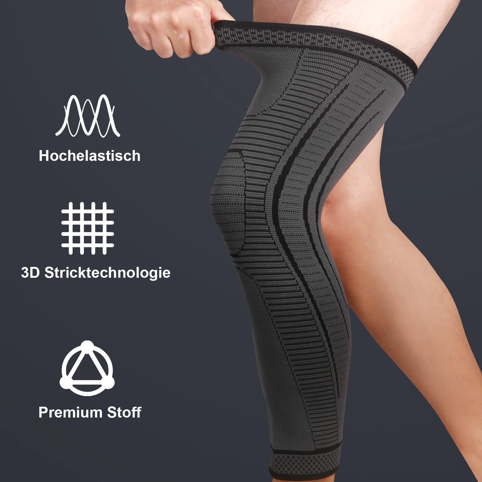 Genouillères Sport Longue Respirant Genouillère de Compression pour Hommes et Femmes Avec Gel de Silice Antidérapant pour ACJ, PCL, Déchirure Ménisque, Arthrite, Ténosynovite 1 Paire (noir, S)