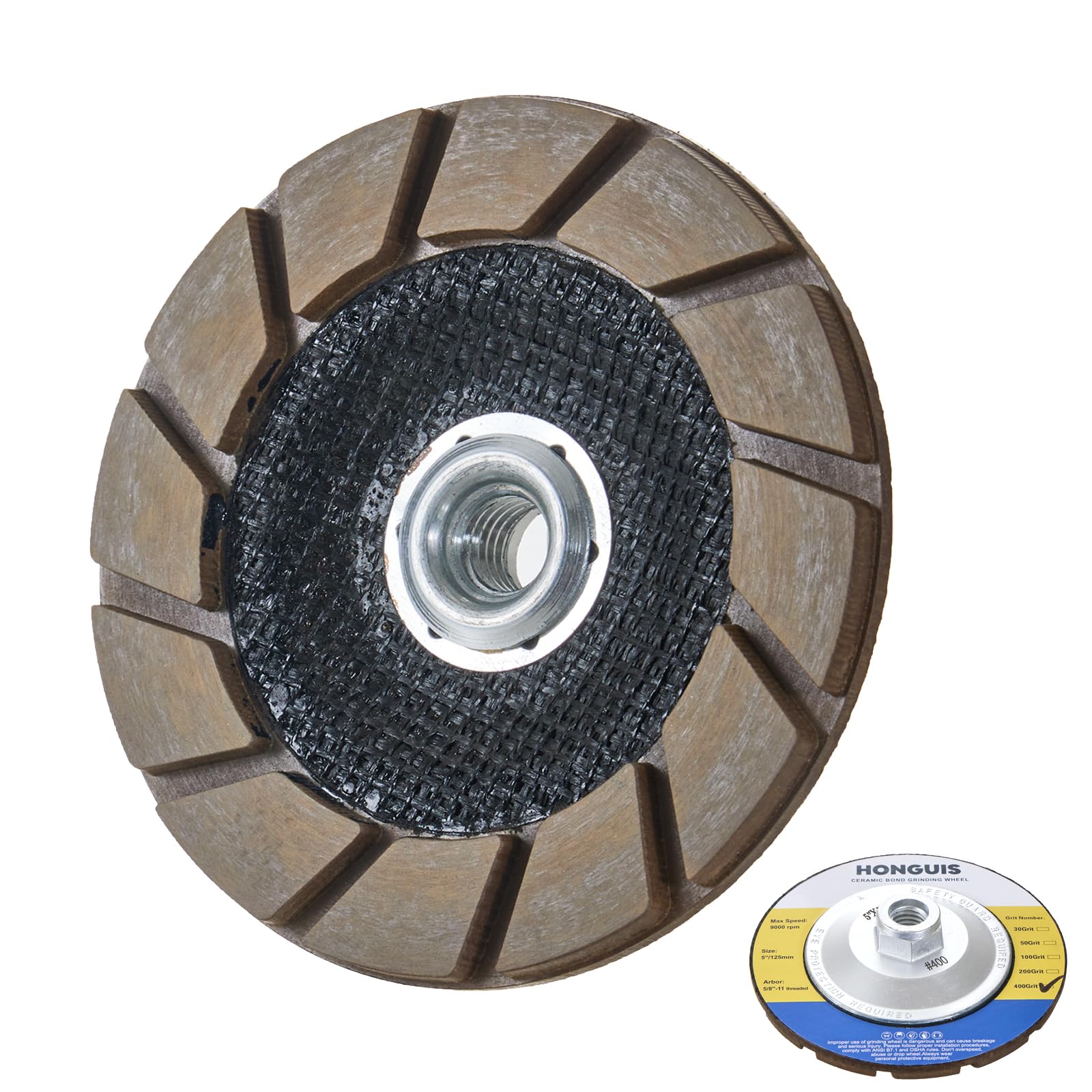 Mola diamantata da 5 pollici, legante ceramico pergolato da 5/8"-11 per levigare bordi in calcestruzzo rimozione graffi rettifica, grana 400..