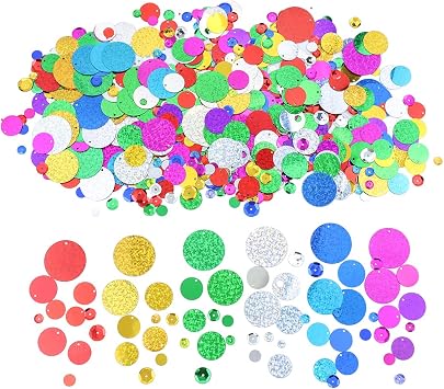 Mix Color Round Bulk Loose Sequins and Spangles for Holiday Applique Arts Crafts and Embellishment DIY Making Assorted Size