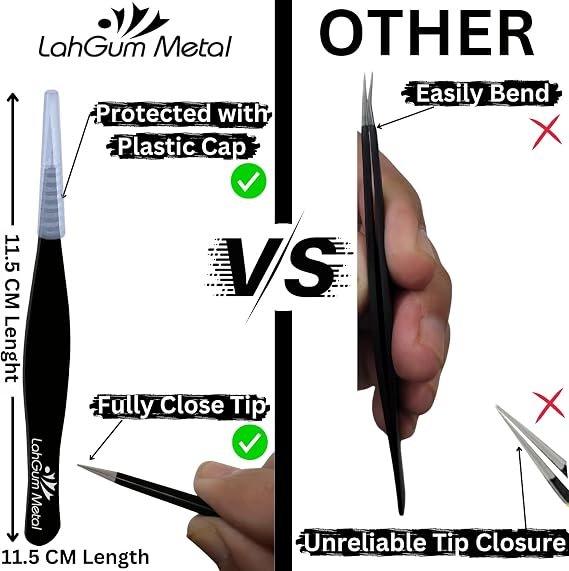 Super Sharp Pointed Tweezers - Precision Fine Point Tip Ingrown Hair Remover - Stainless Steel Facial Hair Remover - Black Color