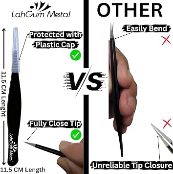 Super Sharp Pointed Tweezers - Precision Fine Point Tip Ingrown Hair Remover - Stainless Steel Facial Hair Remover - Black Color