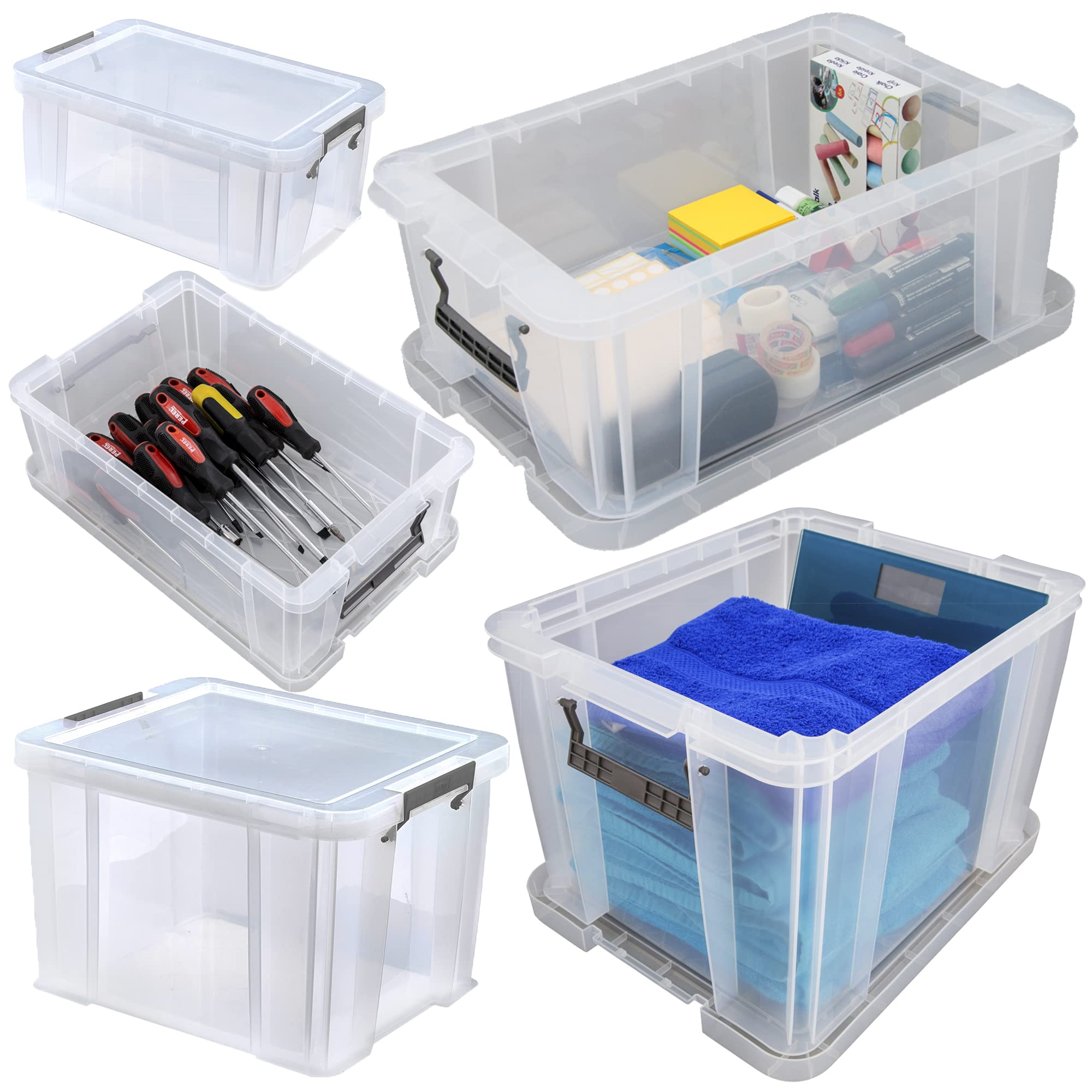 STORM TRADING GROUP Clear Heavy Duty Storage Container Boxes With Lids, Reinforced Base, Clip Locked, Stackable & Nestable Multipurpose Box (10 Litre, 3 Containers With Lids)