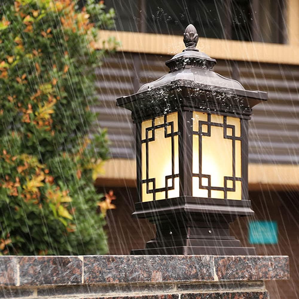 CHENKUI Classical Post Cap Lamp Garden Post Lamp Bronze and Glass Aluminum LampShade Exterior Pole Light Villa Household Lamp Deck Lantern Lighting E27 Outdoor Post Lights Fixture Pier Mount