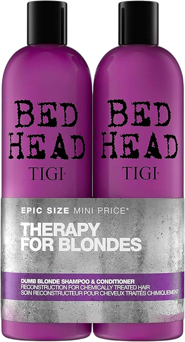 Bed Head by TIGI Dumb Blonde Shampoo & Conditioner Set, 2x 750ml | Keratin Hair Treatment for Bleached & Colour-Treated Hair, Moisturising Formula Repairs Dry Damaged Strands