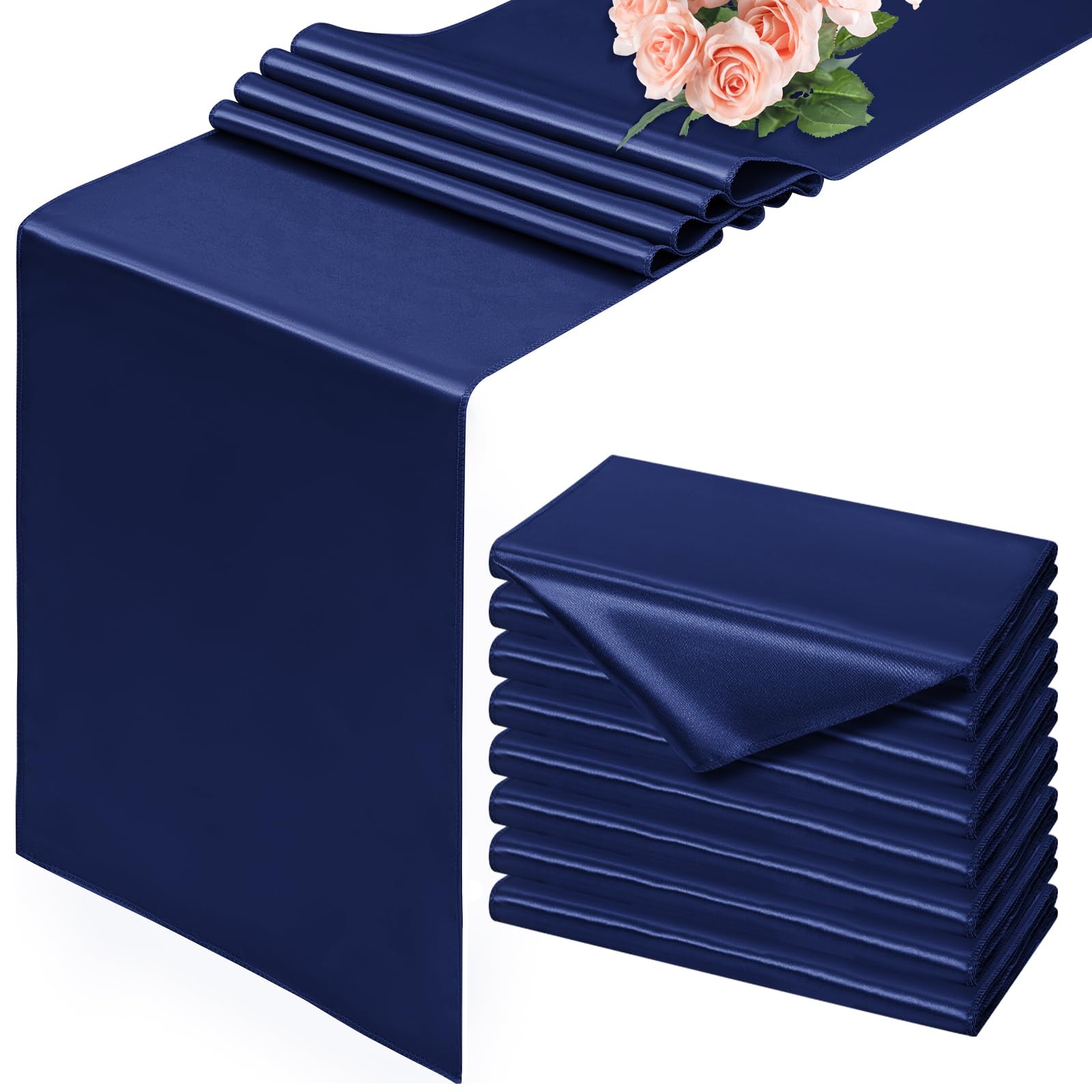 8 Pack Navy Blue Table Runner, 30 x 183 CM Satin Table Runner, Smooth Silk Table Runners for Dining Table, Wedding, Party, Banquet, Events, Graduations, Engagements