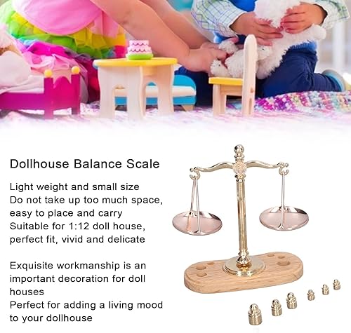 Miniatura 6 de Casa de muñecas en miniatura a escala 112, muebles de casa de muñecas retro 112, báscula de equilibrio en miniatura, exquisita mini balance,