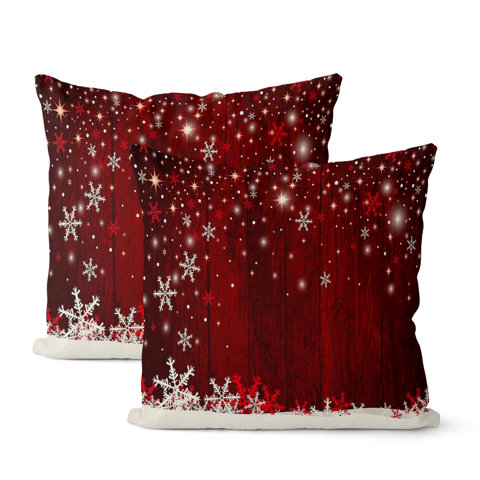 Sorktse Christmas Pillow Covers 18x18 Inch Set of 2 Red White Snowflake Winter Throw Pillow Covers Red Wood