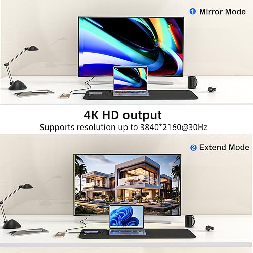 Miniatura 2 de TOTU - Estación de acoplamiento, adaptador multipuerto USB C 6 en 1 con HDMI 4K, 100 W PD, 2 USB 3.0, ranura para tarjeta SDTF para portátiles USB C