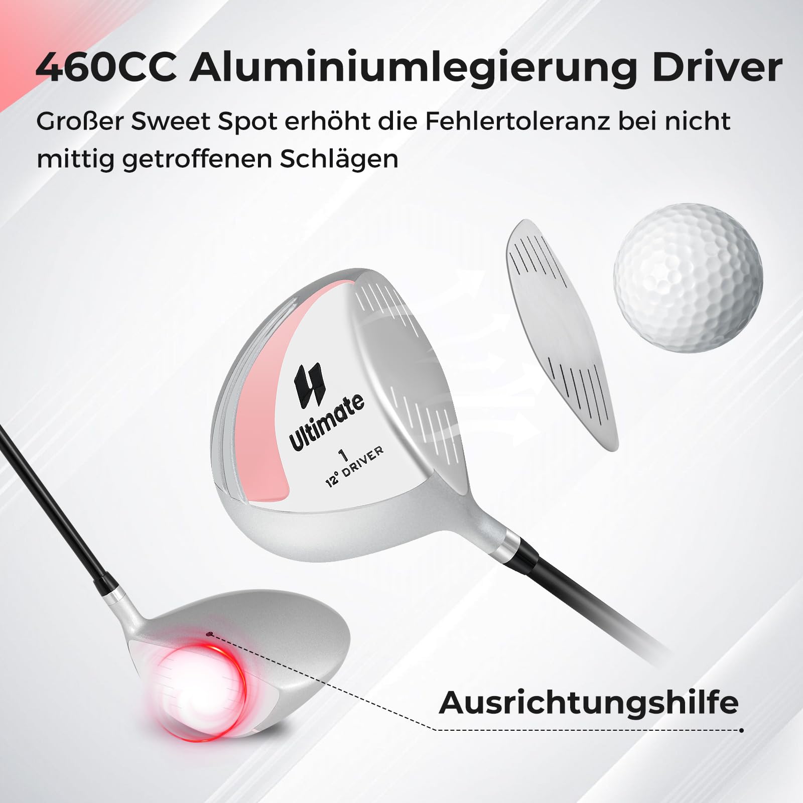 COSTWAY Golf Driver für Damen, 460CC Golfschläger aus Aluminium für Rechtshänder mit Schlägerhaube & Graphitschaft, 12°Grad, Golf-Treiber für Anfänger und Profis