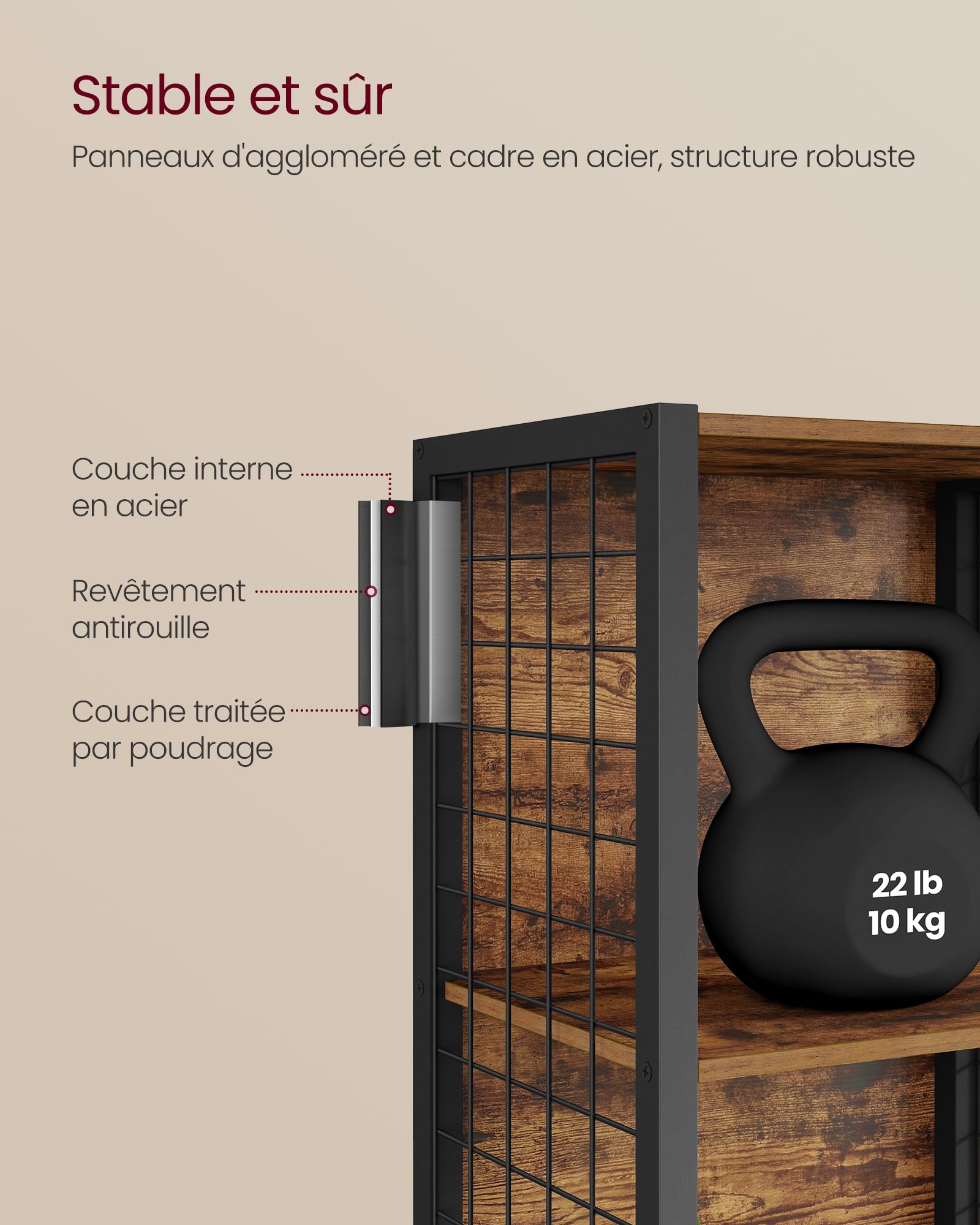 VASAGLE Bibliothèque, Étagère à 6 Niveaux, Meuble de Rangement, 30 x 40 x 175,6 cm, avec 4 Crochets en S, pour Bureau, Salon, Cadre en Acier, Marron Rustique et Noir d'encre LLS170K01
