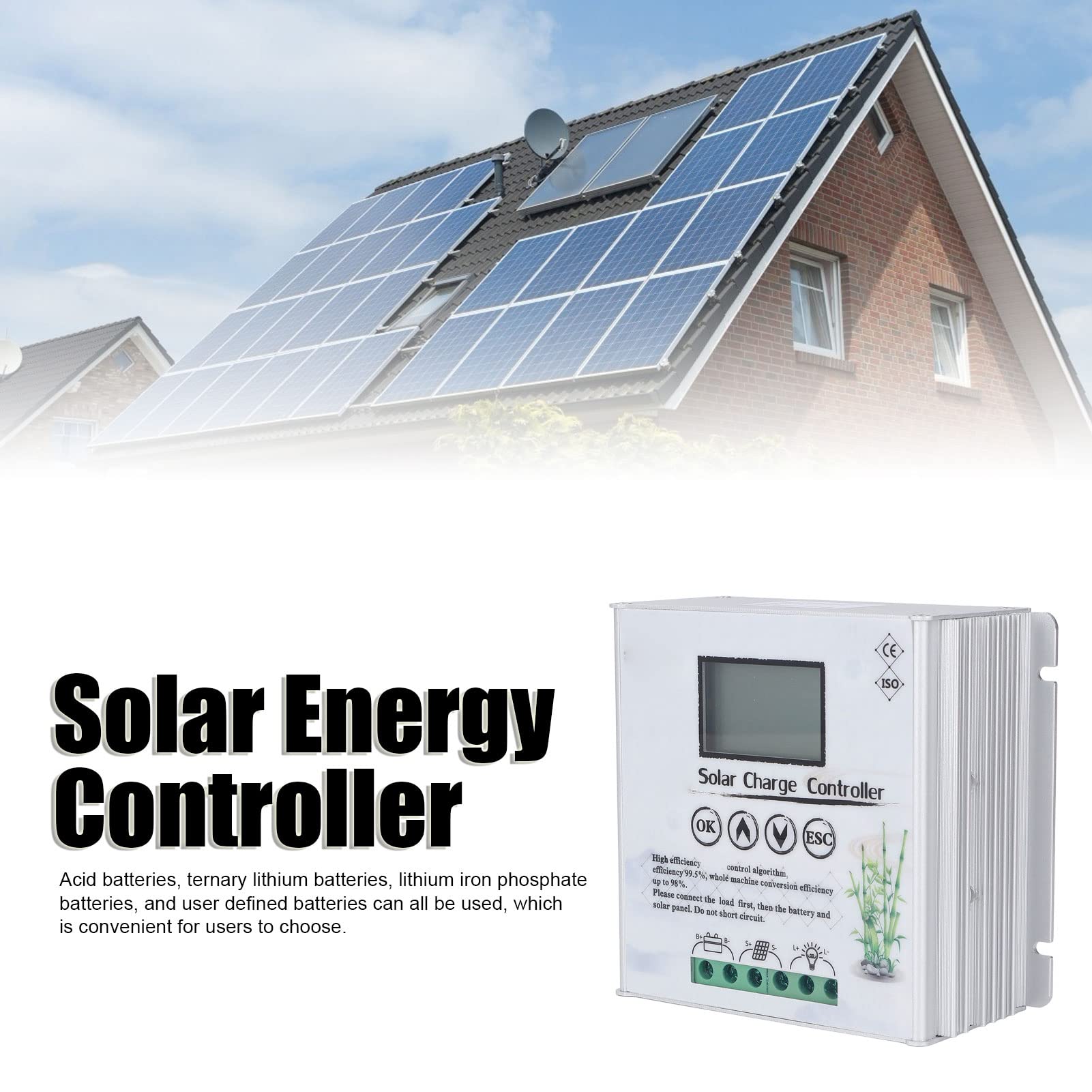 Cocoarm Wiatrowy Sterownik Solarny 12 V 24 V, Aluminiowy Regulator ładowania Słonecznego MPPT z Wyświetlaczem LCD, Wejście PV 80 , USB 5V3A, Obsługa Wielu Akumulatorów dla Systemów Wiatrowych z (40A)