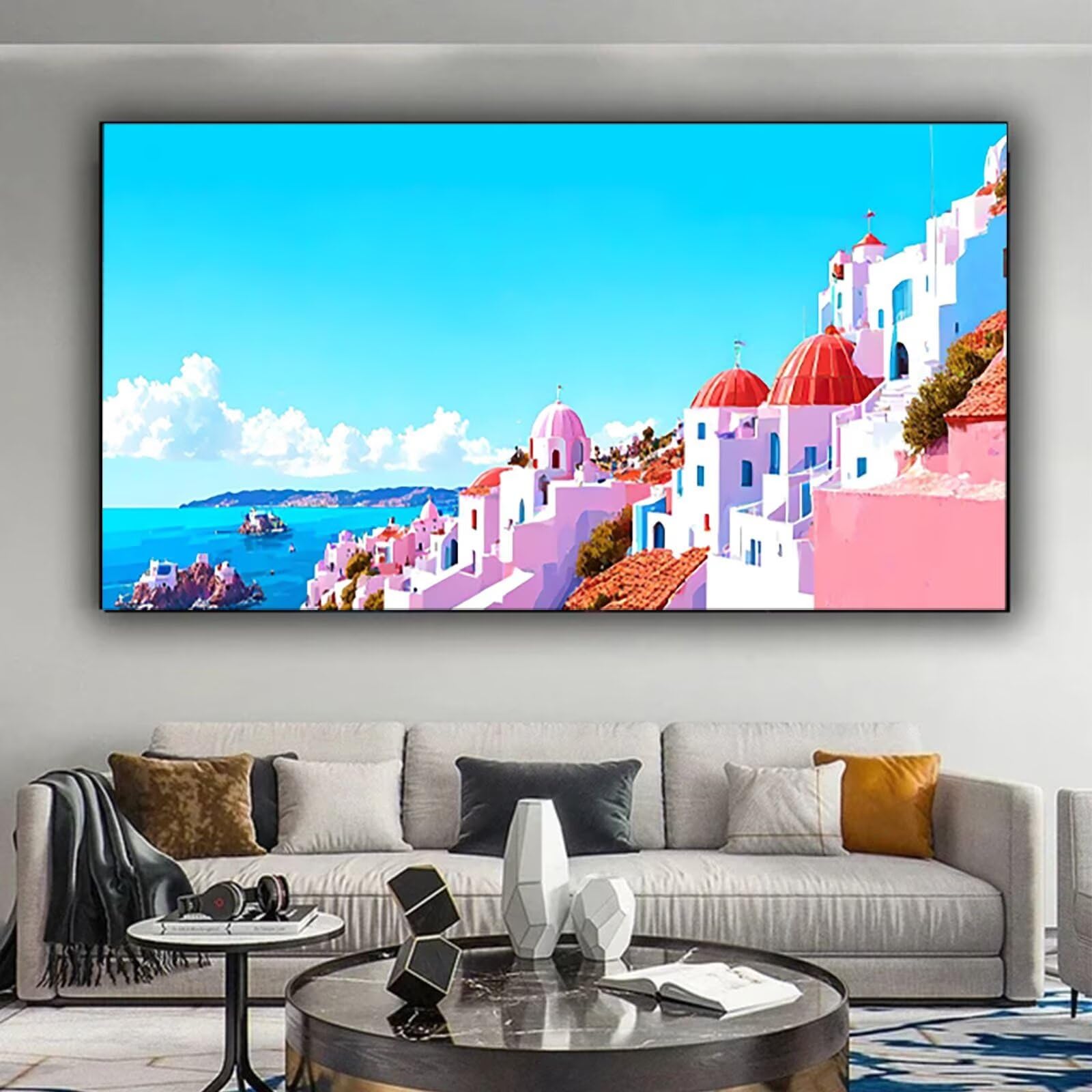 Malen nach Zahlen Kinder Griechenland, Malen Nach Zahlen Erwachsene Geschenke Home Wand Dekor Bastelset, Malen nach Zahlen Santorin | Malen nach Zahlen Ohne Rahmen (60x120cm) Bastelset Erwachsene 7-0