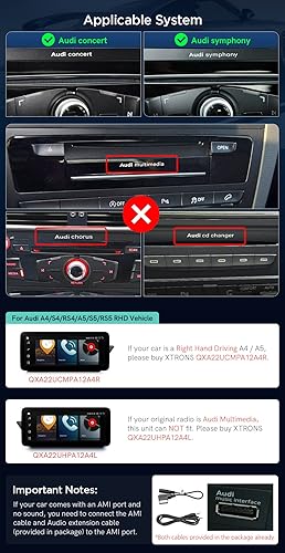 Miniatura 3 de XTRONS Pantalla táctil de coche IPS de 12.3 pulgadas para Audi A4 S4 RS4 A5 S5 RS5 Radio de conciertosinfonía, Android 12 Radio estéreo para