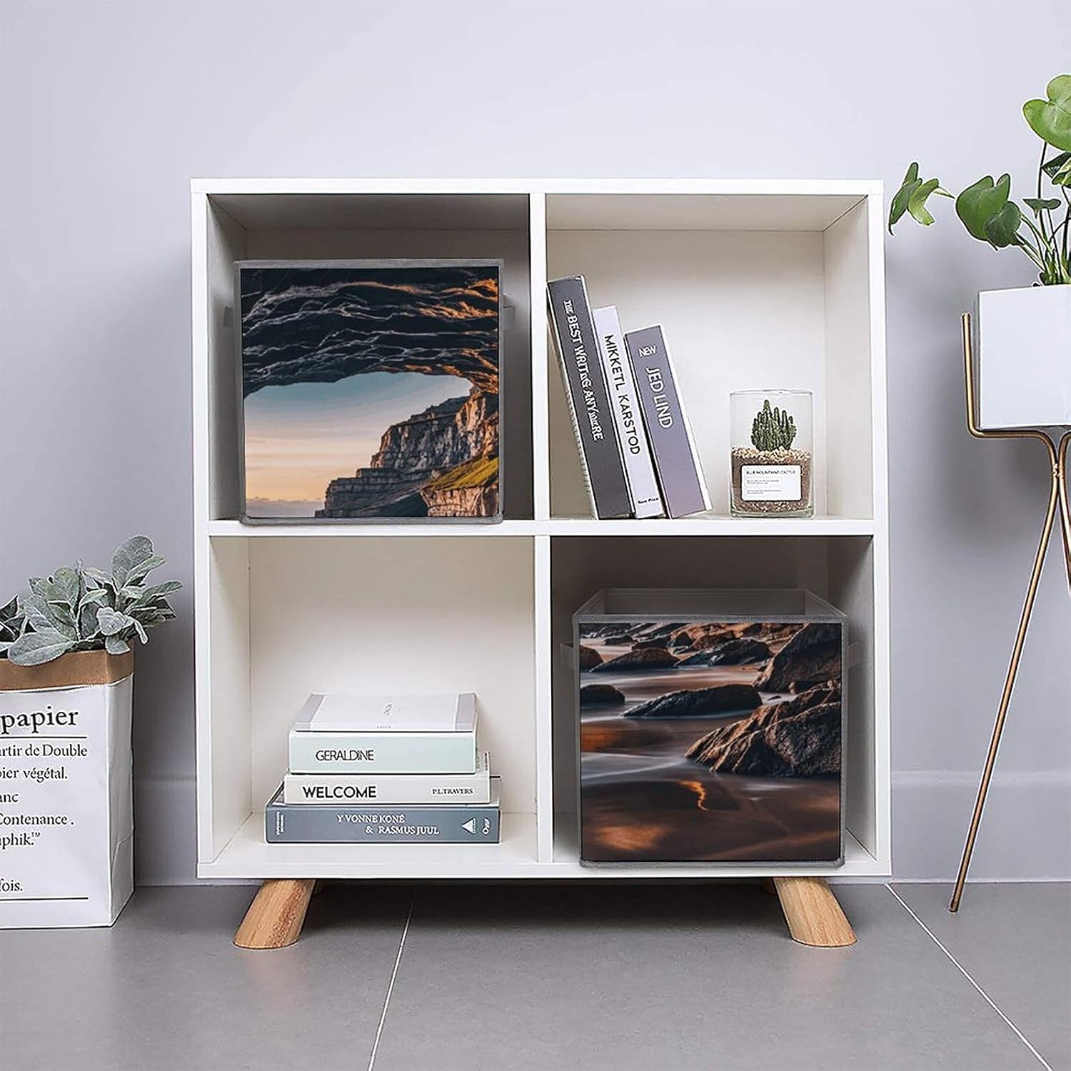 Multi Use Organizer Bins, Sea Printed Storage Bins, Foldable Storage Baskets Are Suitable For Bedrooms, Offices, And Cars