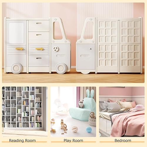 Miniatura 25 de Costzon Organizador de almacenamiento de juguetes, estante de juguetes con 2 contenedores de juguetes extraíbles, 2 cajones extraíbles, armario