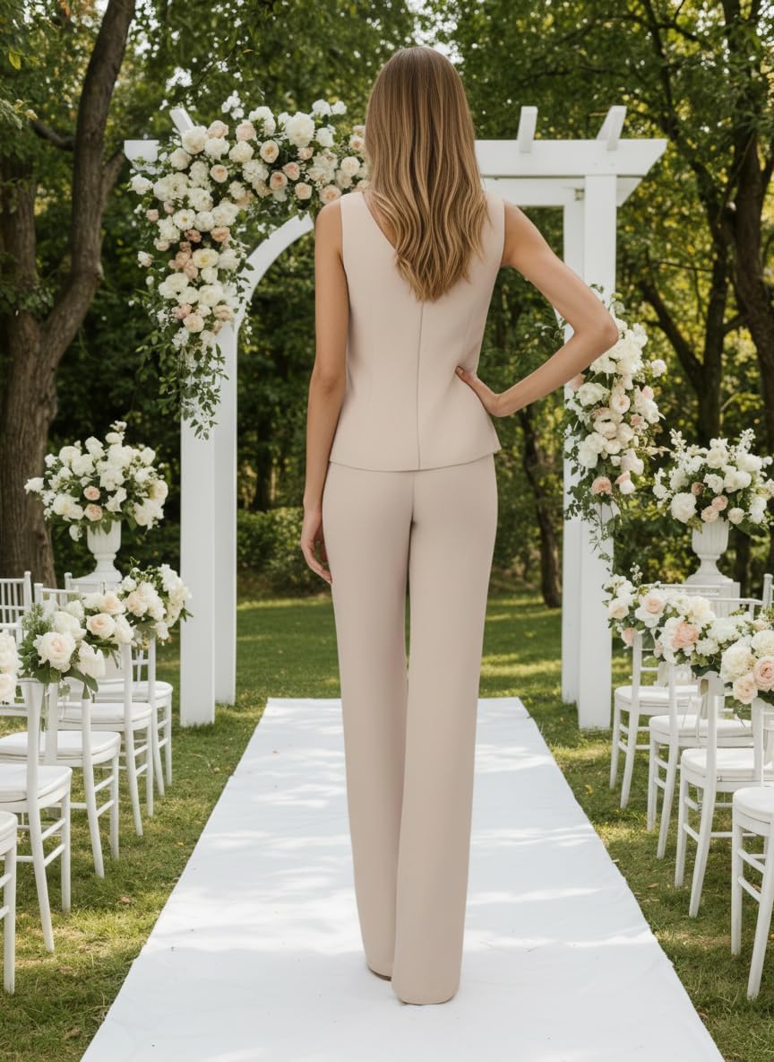 Festlicher Hosenanzug Damen 3-Teilig Mutter Der Braut Outfit Mit Jacke Langarm Elegant Brautmutter Hosenanzüge Hosen Set Für Hochzeit