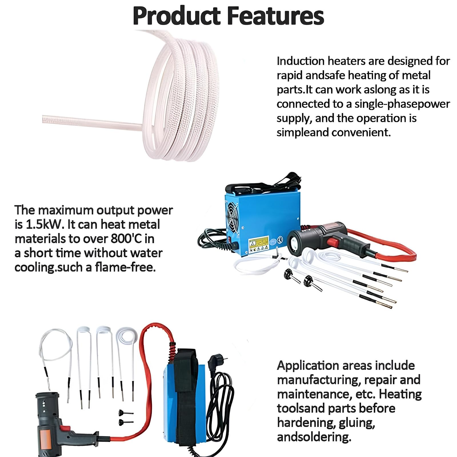 Kit di riscaldamento magnetico a induzione con 4 bobine e scatola portaoggetti per riparazione auto e officina garage