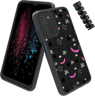 BWEGRHE for Samsung Galaxy A02S Case + Cable Protector, Men Womens Phone Case for Galaxy A02S with Gothic Skull Moon Stars Bat Design Dual Layer Hard PC Soft Silicone Bumper Shockproof Cover