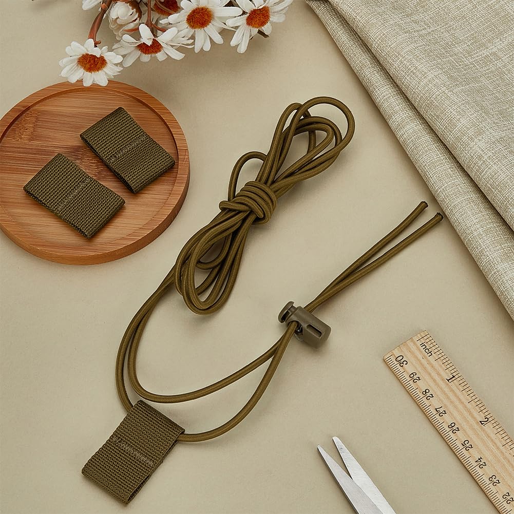 FINGERINSPIRE 1 Set Olive Tactical Flag Bungee Elastic Fastener Strap Shock Cord Retention Nylon with Plastic Outdoor Strap Retention Molle Webbing Loop Cord Lock Secure Plate Carrier Attachment - Image 4