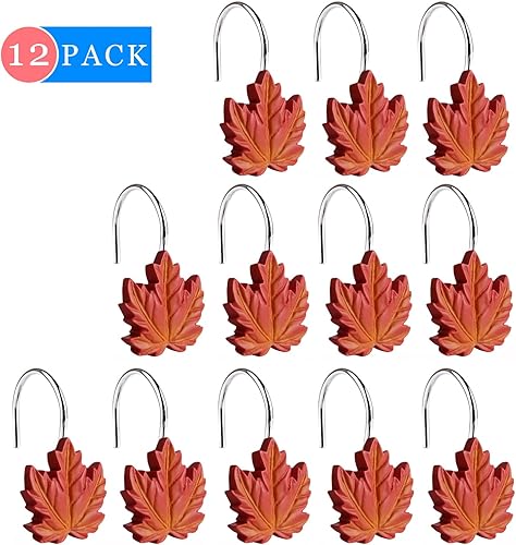 Miniatura 9 de Ganchos para cortina de ducha con hojas de arce, 12 anillos decorativos antioxidantes para cortina de ducha de Acción de Gracias de otoño para baño,
