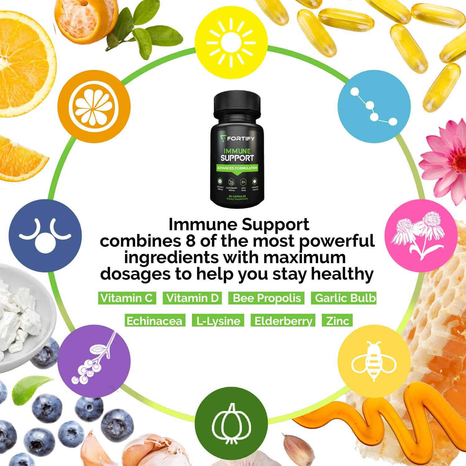 Immune System Booster Antioxidant Supplement, Elderberry Capsule, with Vitamin C, Vitamin D, Zinc, Supports Natural Energy, Memory, and Stress Relief - 60 Capsules
