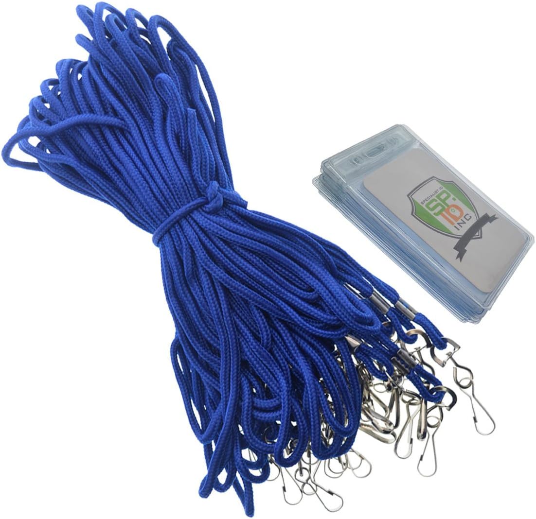 Bulk 25 Pack - Premium Name Tag Badge Holders with Lanyards - Horizontal Clear Plastic Card Pouch and Lanyard Holder for School and Events by Specialist ID (Royal Blue)