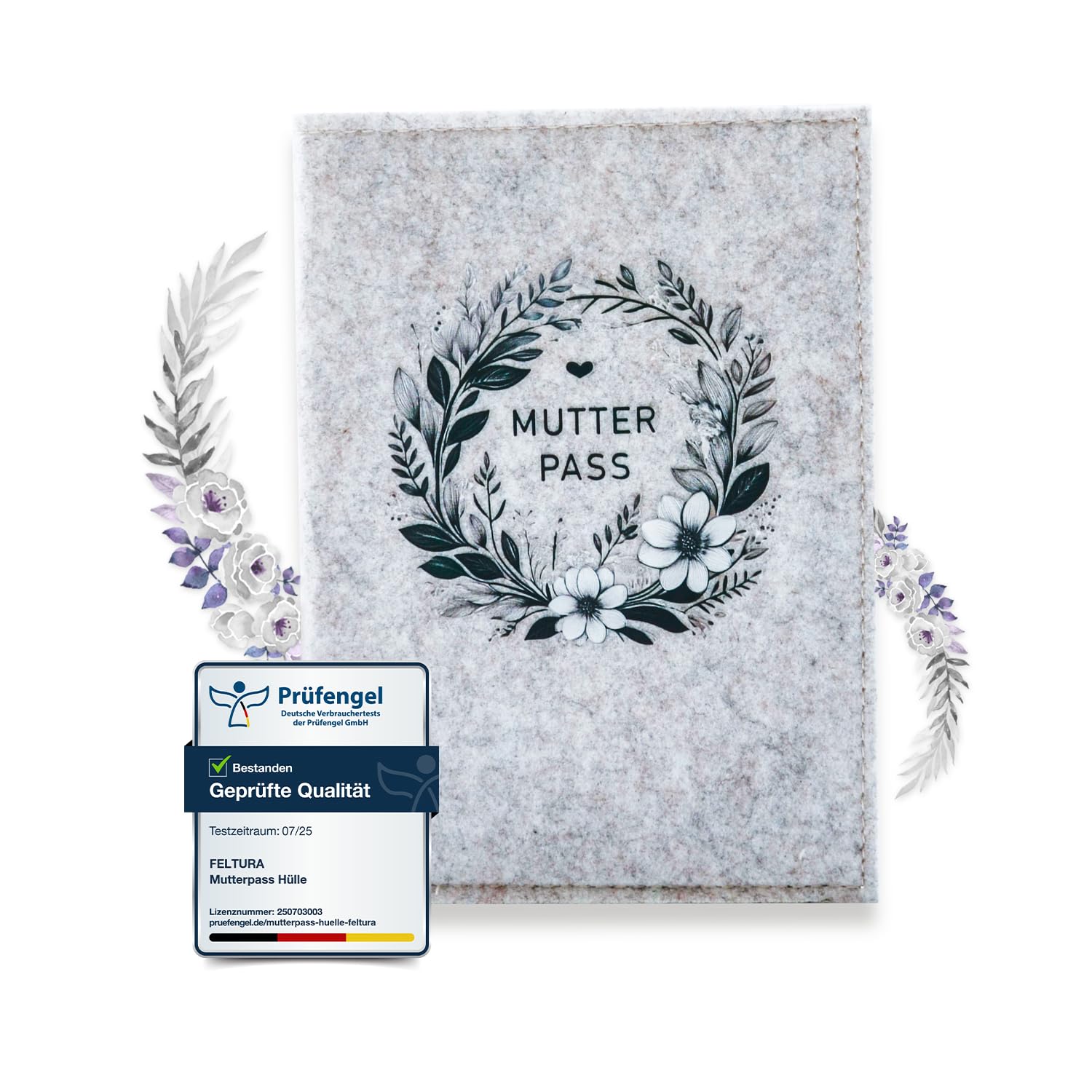 FELTURA® Mutterpasshülle aus Filz – Schutzhülle mit Gummiband & Ultraschallbild-Tasche – Dokumentenmappe Schwangerschaft – Geschenkidee für werdende Mütter
