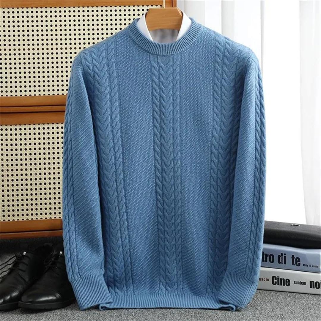 Męski sweter zimowy, pogrubiony, 100% wełna merynosowa, okrągły dekolt, kaszmirowy sweter.