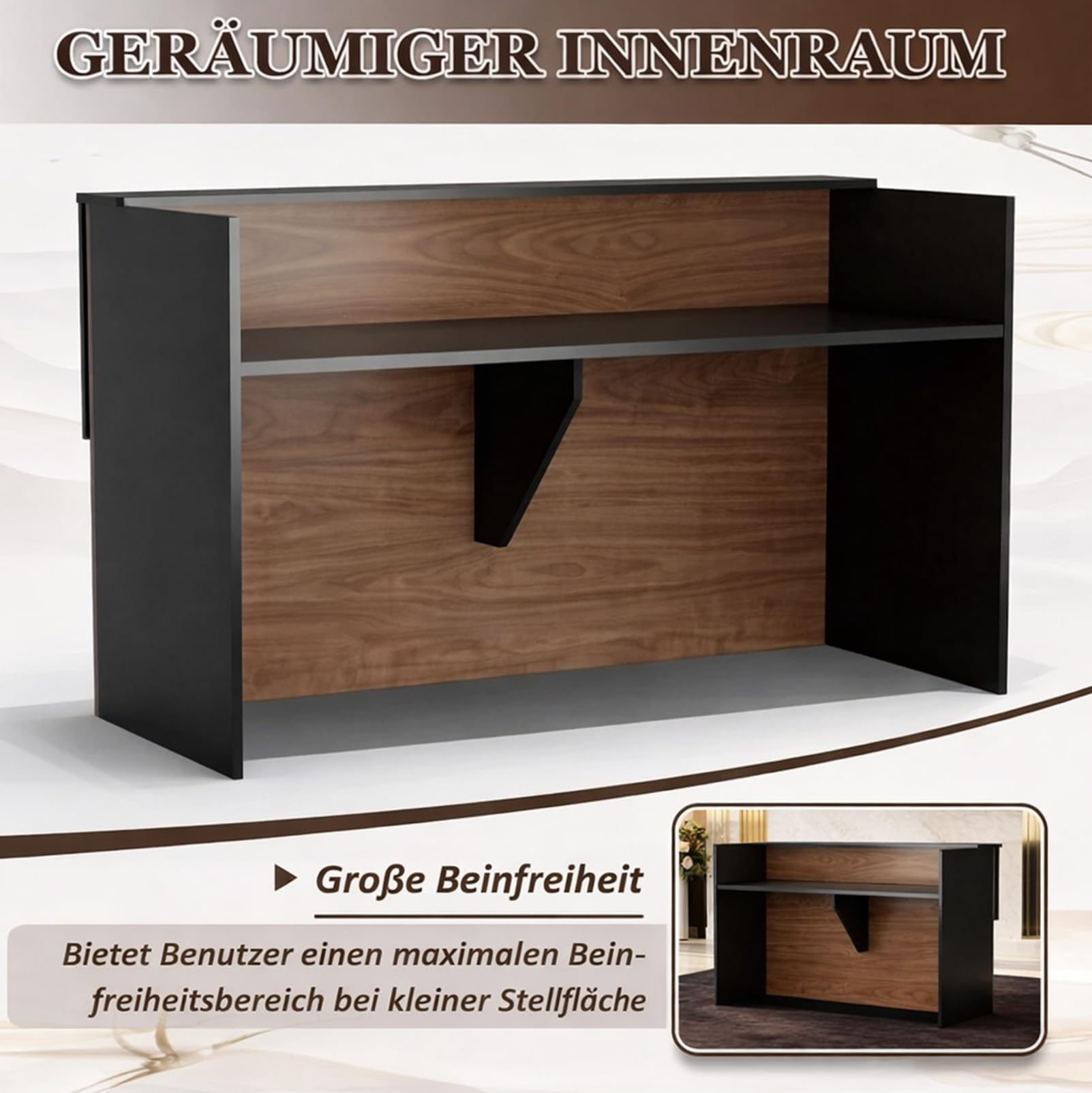 Moderne Empfangstheke mit Schublade und Aktenschrank Fronttresen für Büro, Salon, Spa und Einzelhandel Kleine Empfangstresen für begrenzte Räume (I, 160CM)