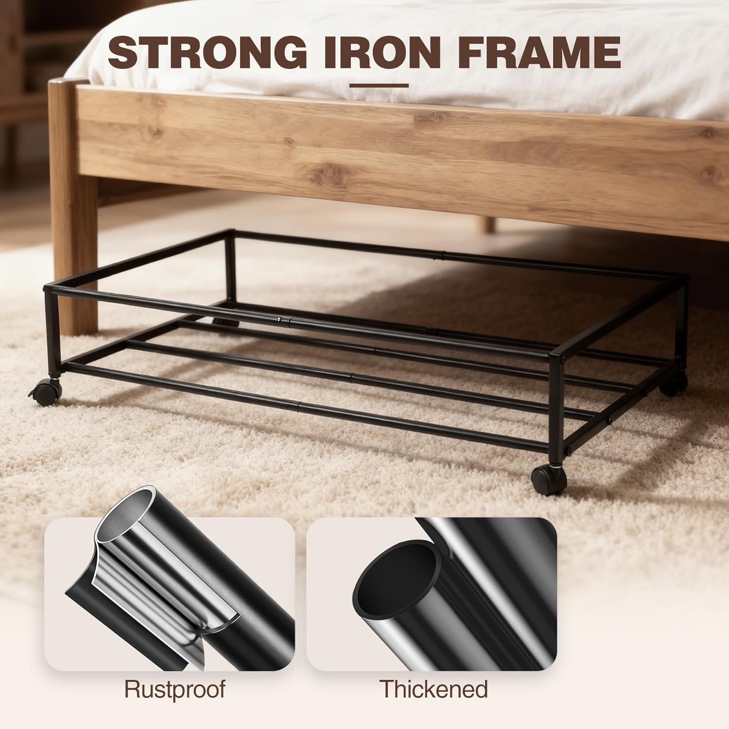 Under Bed Storage with Wheels, 2 Pack Under bed Storage Containers,XXL 60L Rolling Under bed Storage Bins for Clothes, Shoes, Blankets in Bedroom, Dorm,Grey