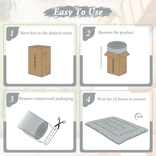 Miniatura 9 de DAICO Colchón japonés de suelo tipo futón, tamaño individual, 39 x 80 pulgadas, 4 pulgadas, tapete de tatami grueso, tapete plegable enrollable para