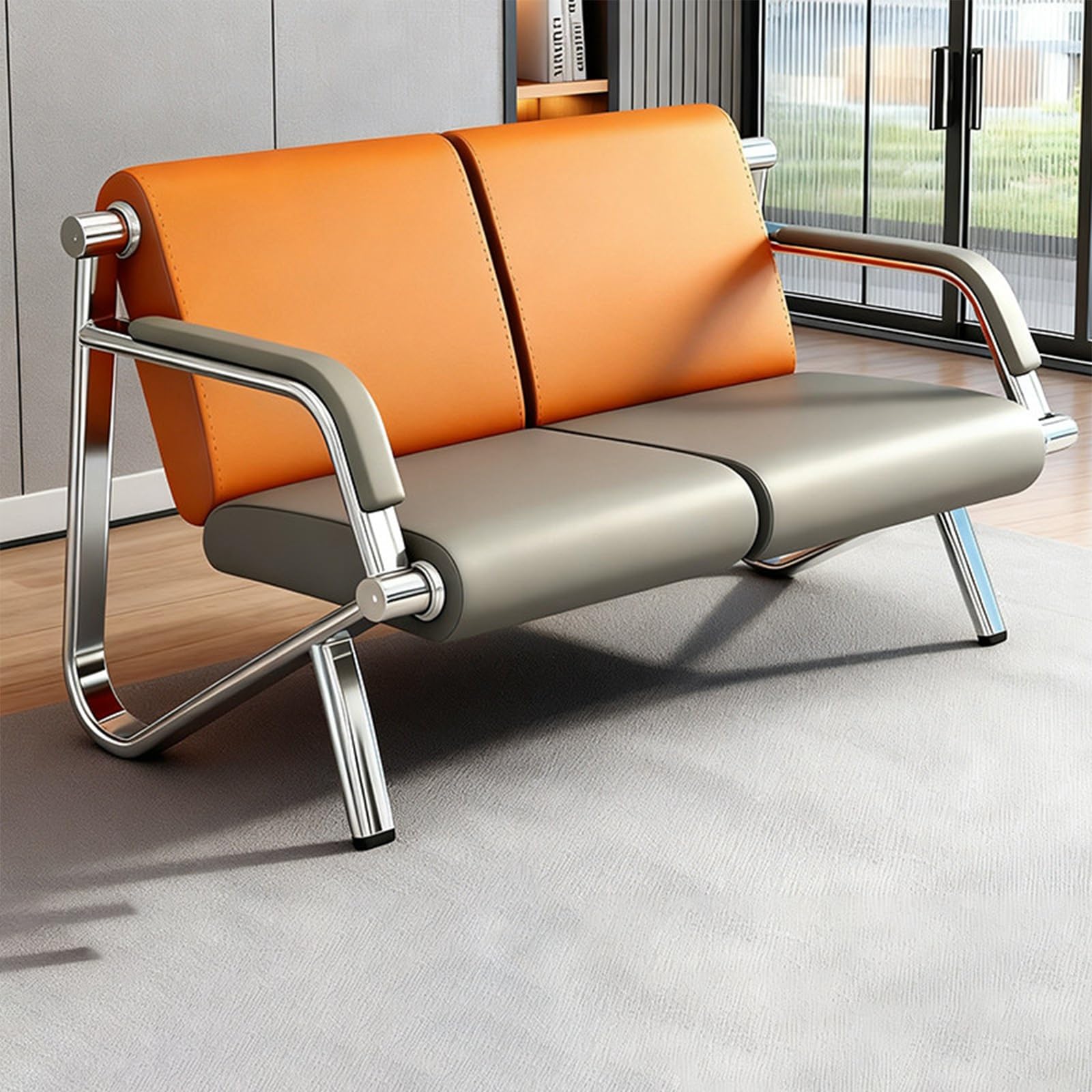 WDSOPK Office Reception Bench,Stainless Steel Benchs,Public Seating for Waiting Areas with Arms,for Office, Airport(Orange-130 * 75 * 77cm)